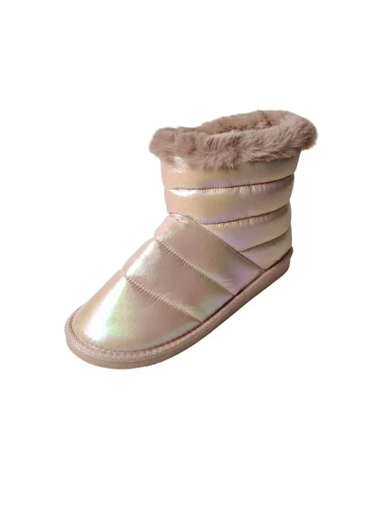 SO Mars Big Girls Blush Iridescent Quilted Boot W/ Faux Fur Trim Size 6 - Picture 11 of 11